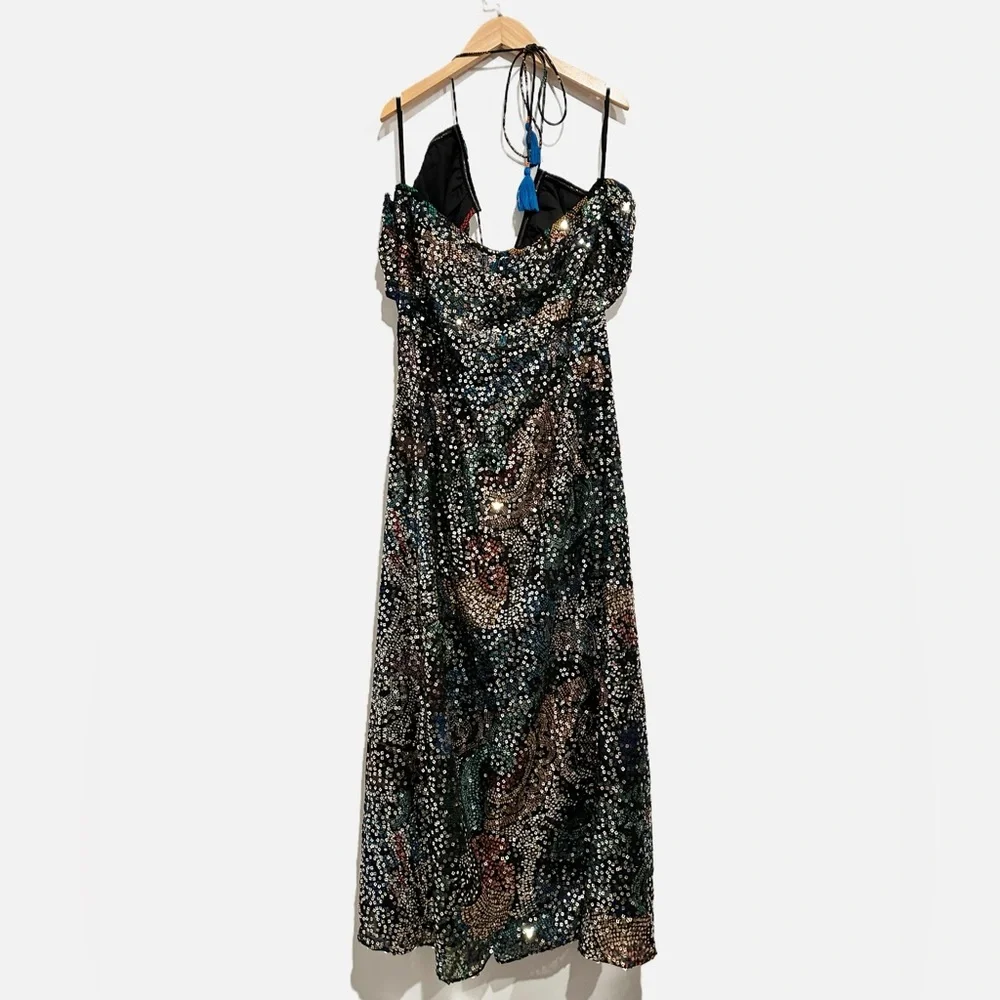 Anthropologie Verb by Pallavi Singhee Halter Cutout Sequin Midi Dress Size XL - Picture 6 of 14